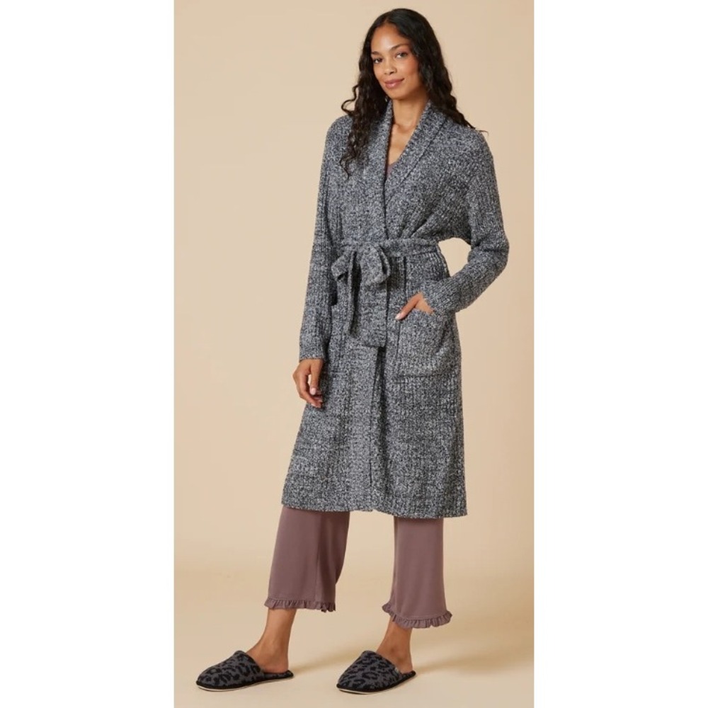 Softies Marshmallow Rib Robe Heather Black 2X/3X NWT Shawl Collar Pockets NWT